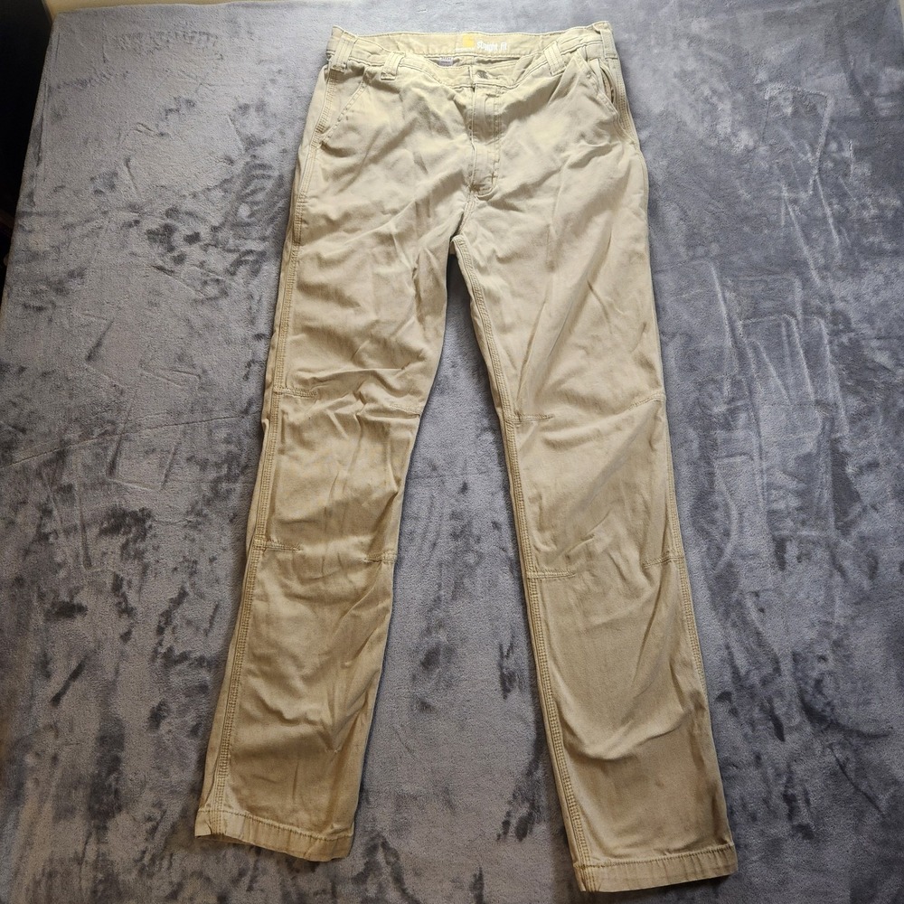 Carhartt Pants Mens 34x34 Beige Khaki Straight Work Canvas